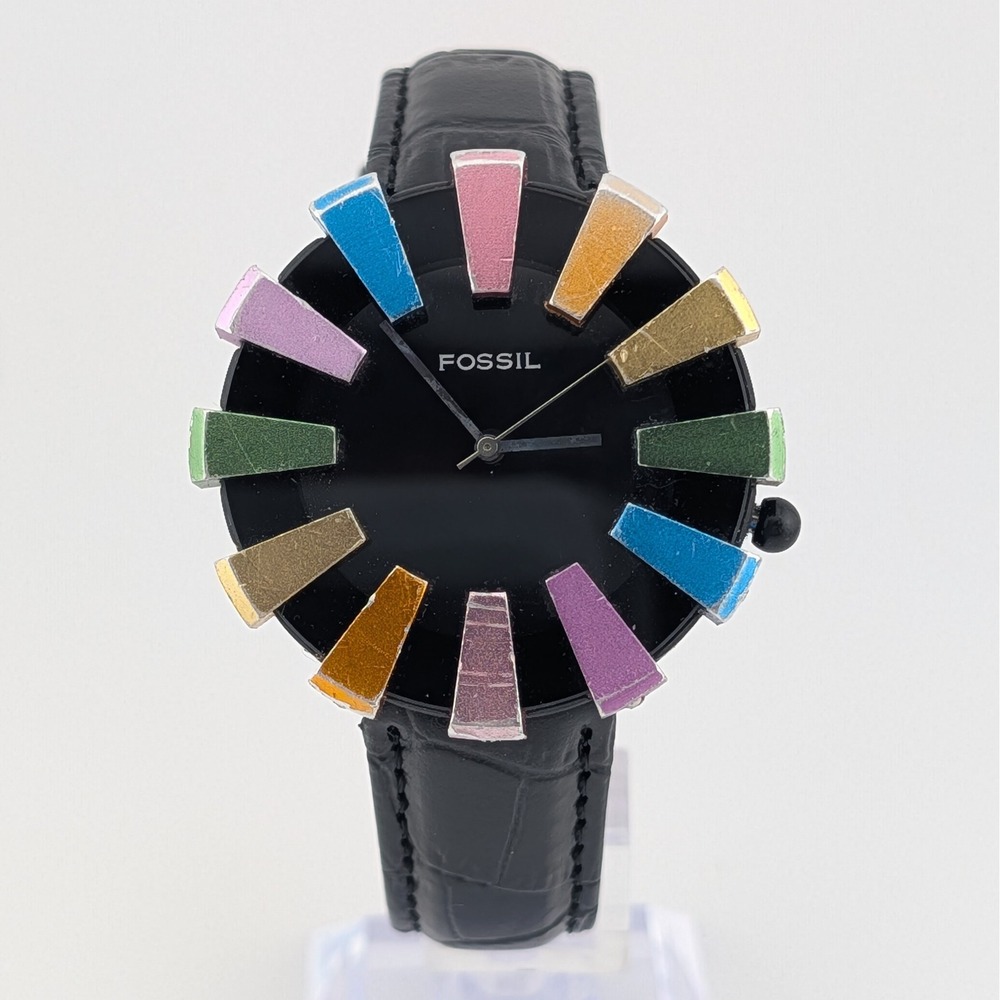 Fossil JR-7519 Colorburst Black Dial Quartz Watch Multicolor Markers‎ 42mm